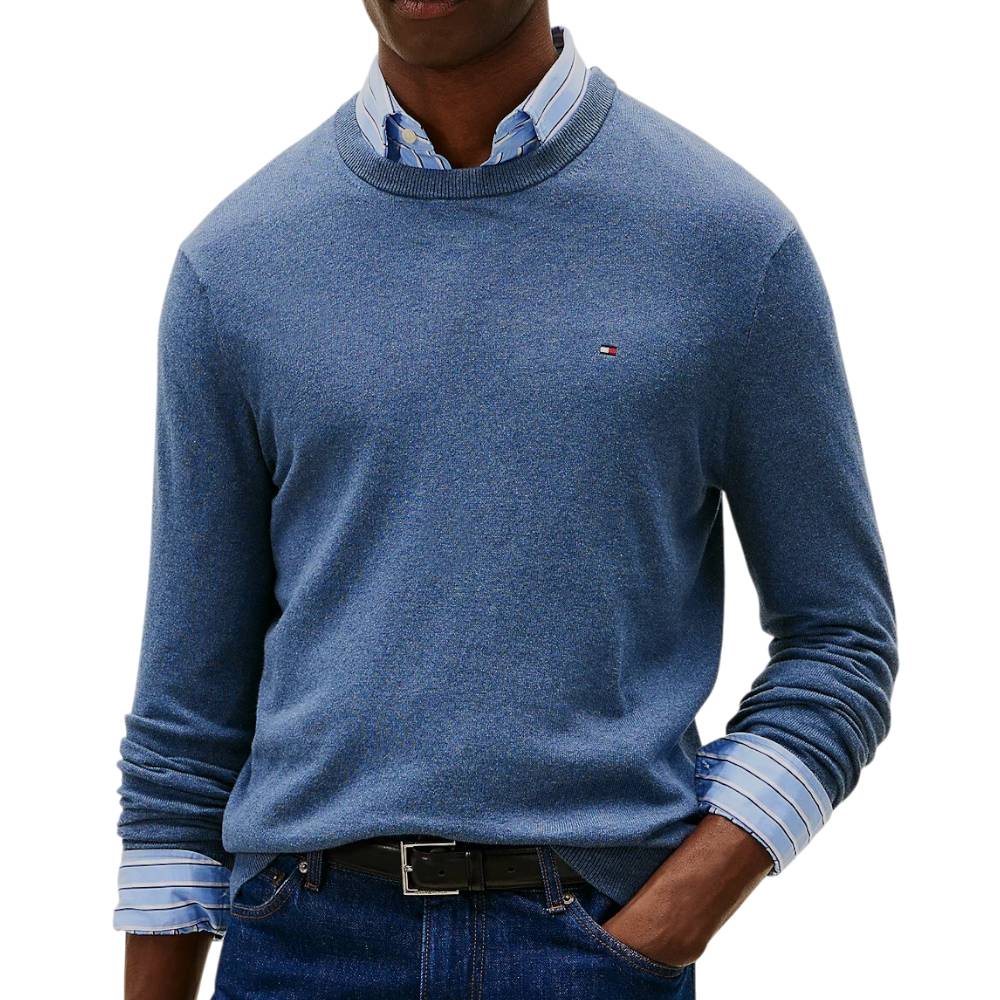 Tommy Hilfiger pullover pima cashemere blu avion MW0MW28046DVI Felpe Tommy Hilfiger