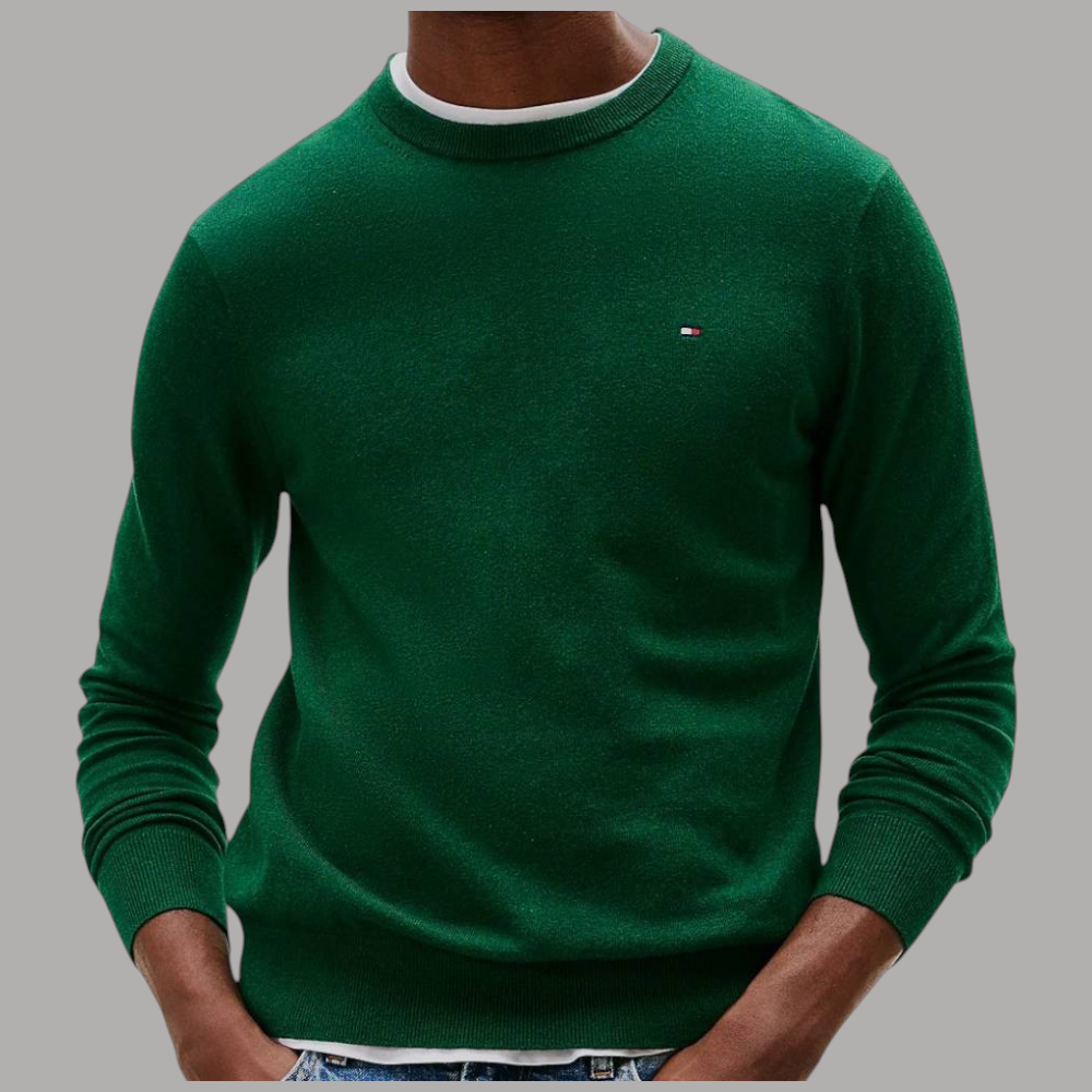 Pullover Tommy Hilfiger girocollo verde bosco in cotone pima e cashmere