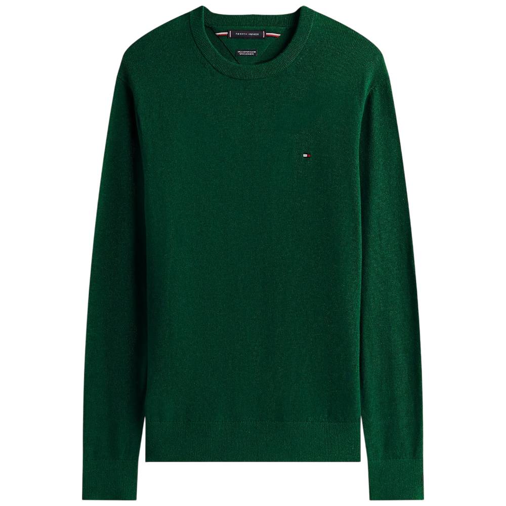 Tommy Hilfiger pullover pima cashemere verde bosco MW0MW28046MQ8 Maglieria Tommy Hilfiger