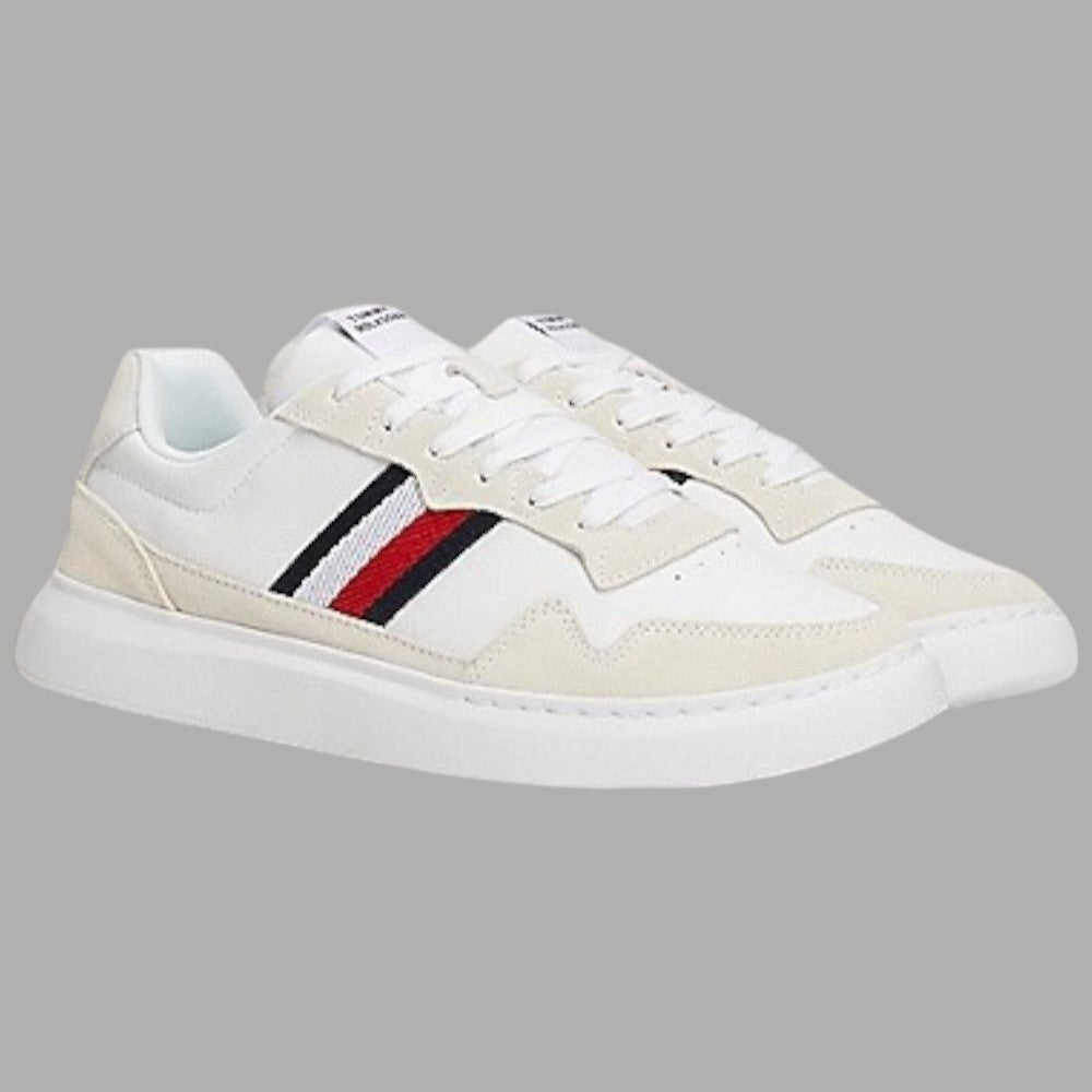Sneaker Tommy Hilfiger bianche con fascia a righe blu e rosse sul lato