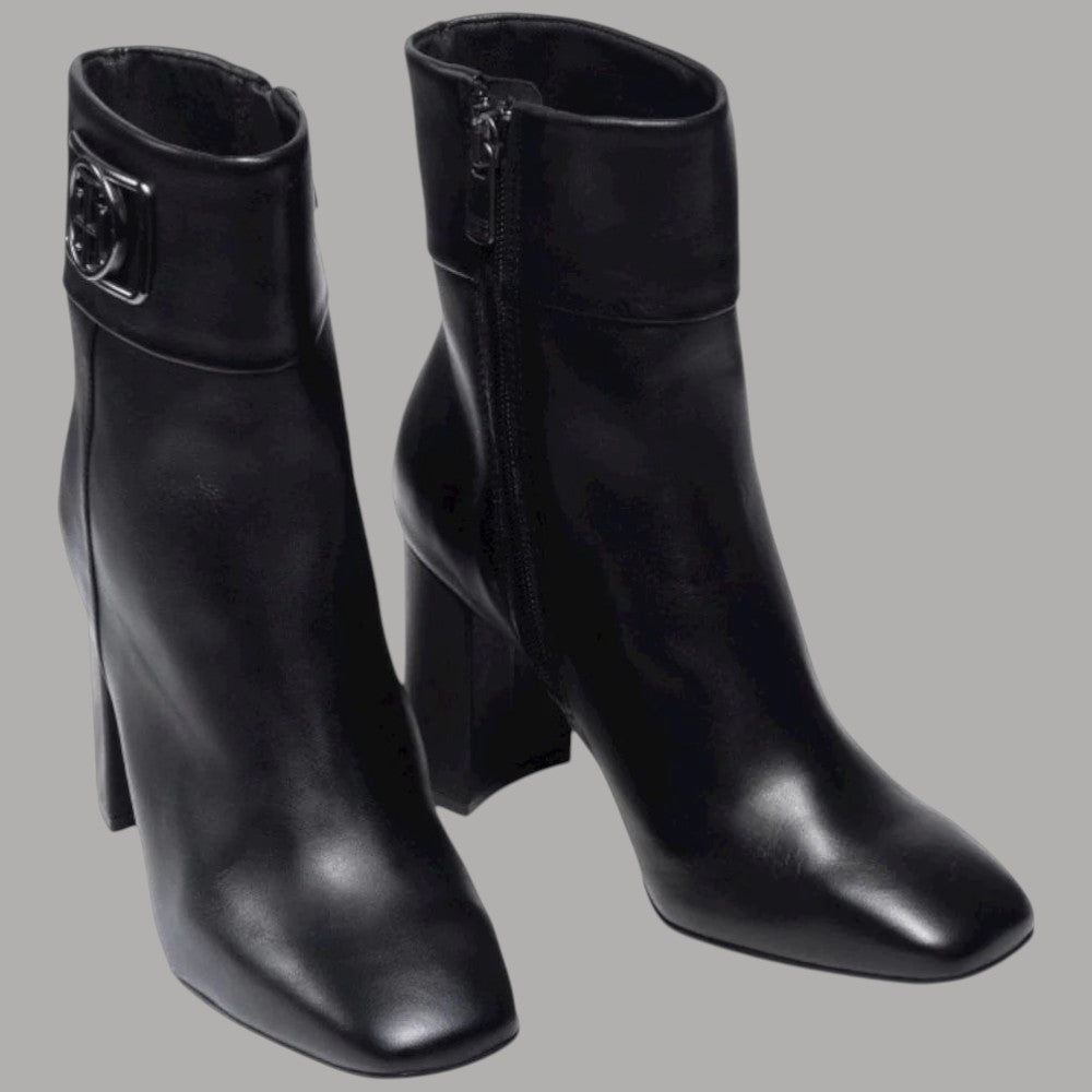 Stivaletti donna Tommy Hilfiger in pelle nera, punta quadrata, tacco largo