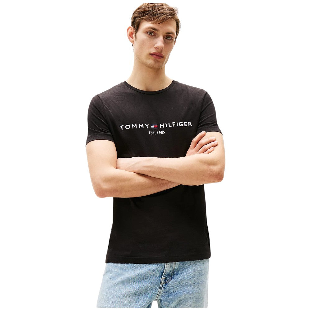 Tommy Hilfiger t-shirt nera logo scritta ricamata MW0MW11465BAS T-shirt Tommy Hilfiger
