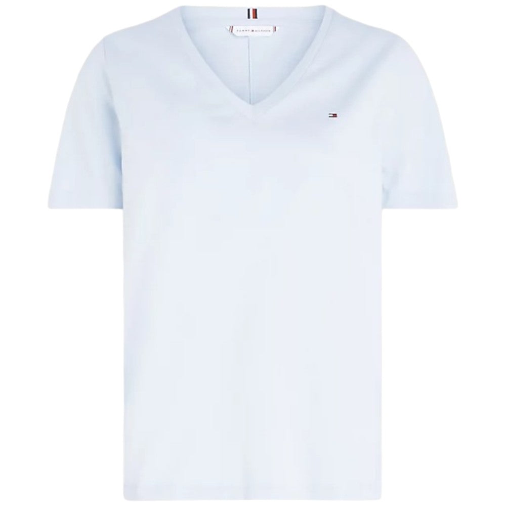 Tommy Hilfiger t-shirt scollo a V celeste logo piccolo WW0WW39781 T-shirt Tommy Hilfiger