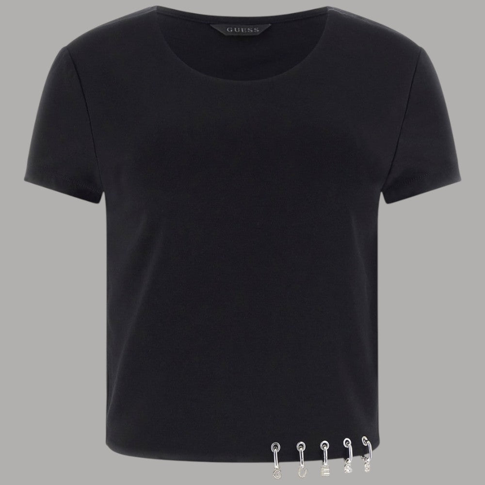 Top Guess Cropped in Maglia con Dettaglio Gioiello Cotone-Elasticizzato - Prodotti di Classe