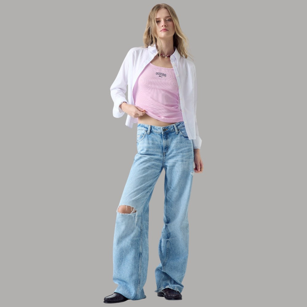 Top Guess GJ Canotta a Coste in Cotone con Logo Ricamato - Prodotti di Classe
