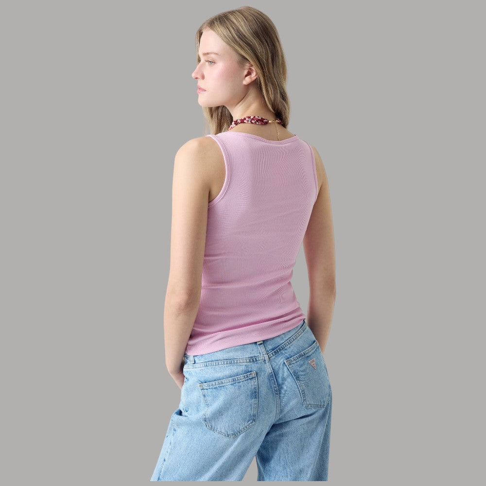 Top Guess GJ Canotta a Coste in Cotone con Logo Ricamato - Prodotti di Classe