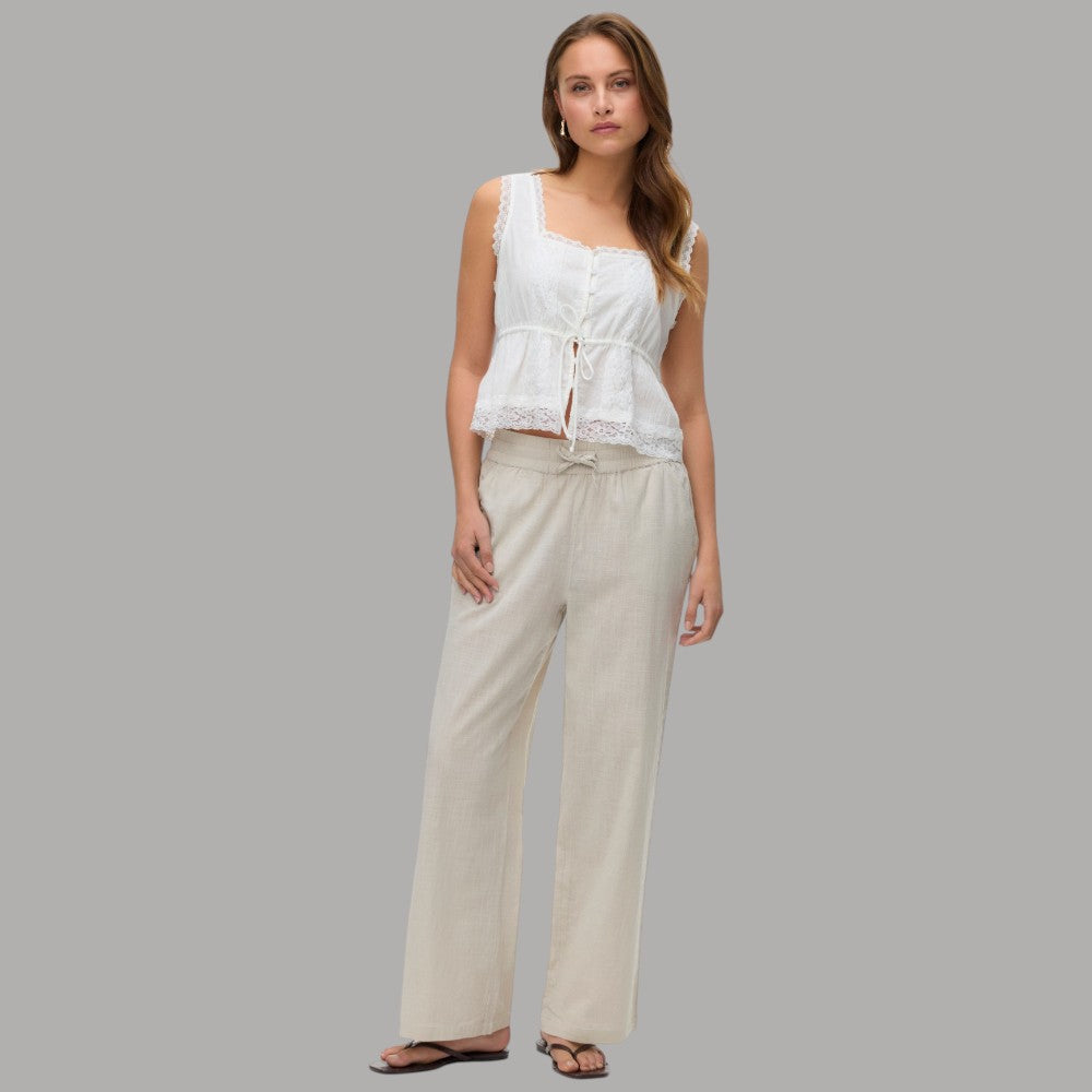 Vero Moda Pantaloni Wide Leg Cotton Linen Vita Medio Elasticizzata - Prodotti di Classe