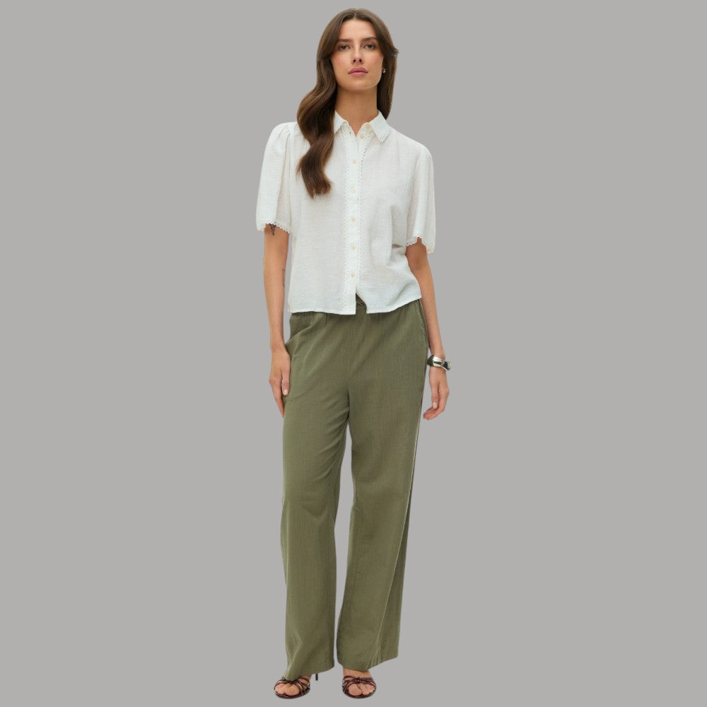 Vero Moda Pantaloni Wide Leg Cotton Linen Vita Medio Elasticizzata - Prodotti di Classe