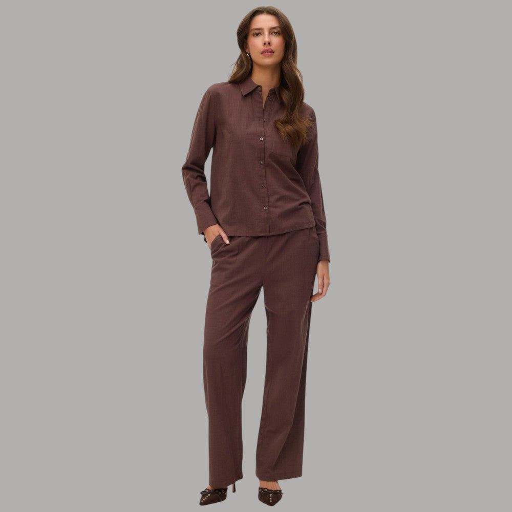 Vero Moda Pantaloni Wide Leg Cotton Linen Vita Medio Elasticizzata - Prodotti di Classe