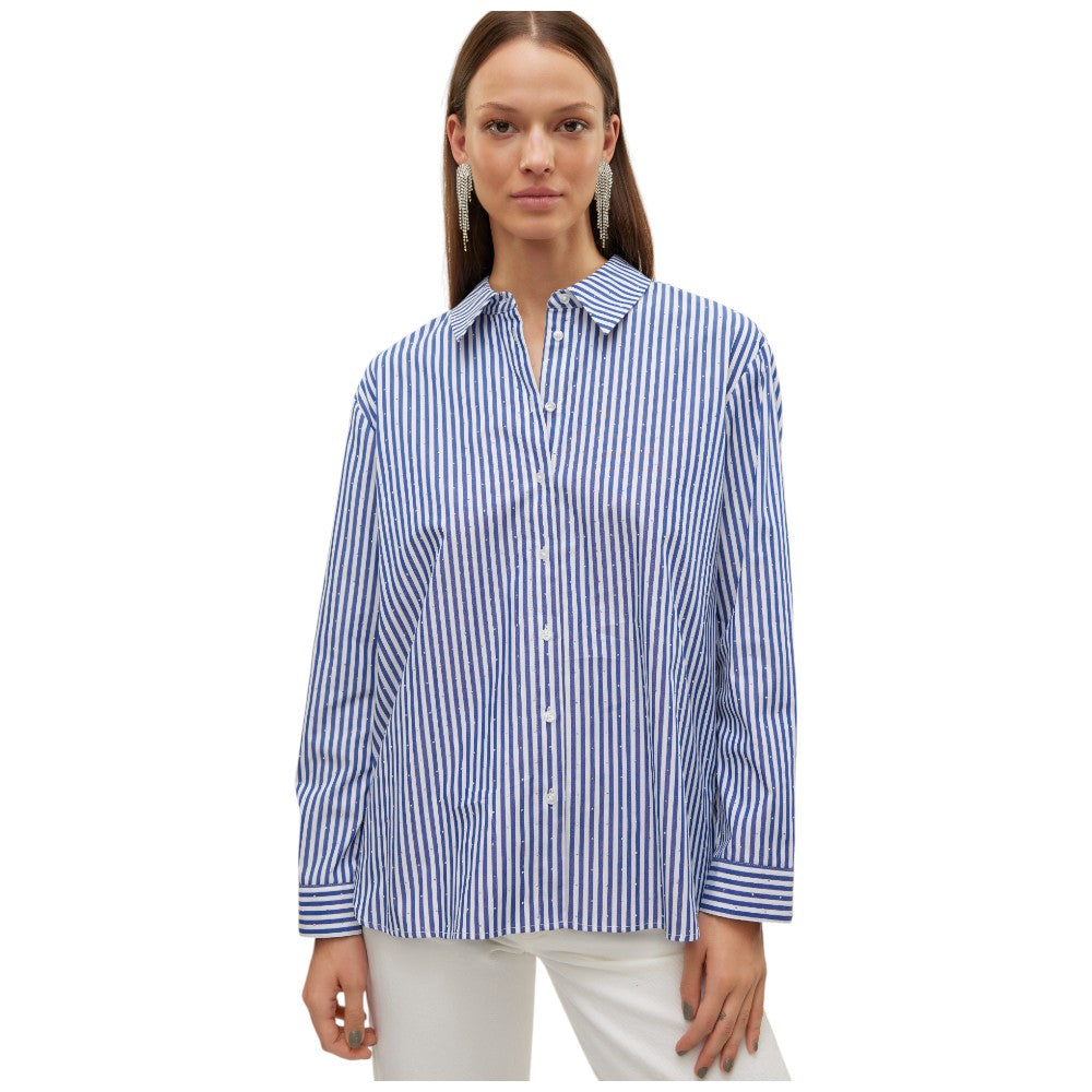 Vero Moda camicia a righe bianca blu con strass Inge 10321807 Camicie Vero Moda