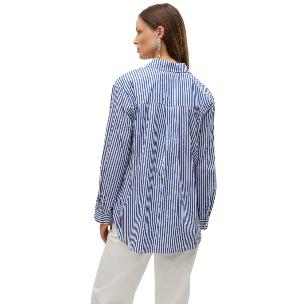 Vero Moda camicia a righe bianca blu con strass Inge 10321807 Camicie Vero Moda