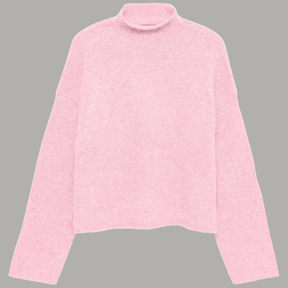 Maglione rosa collo alto a maniche lunghe in maglia