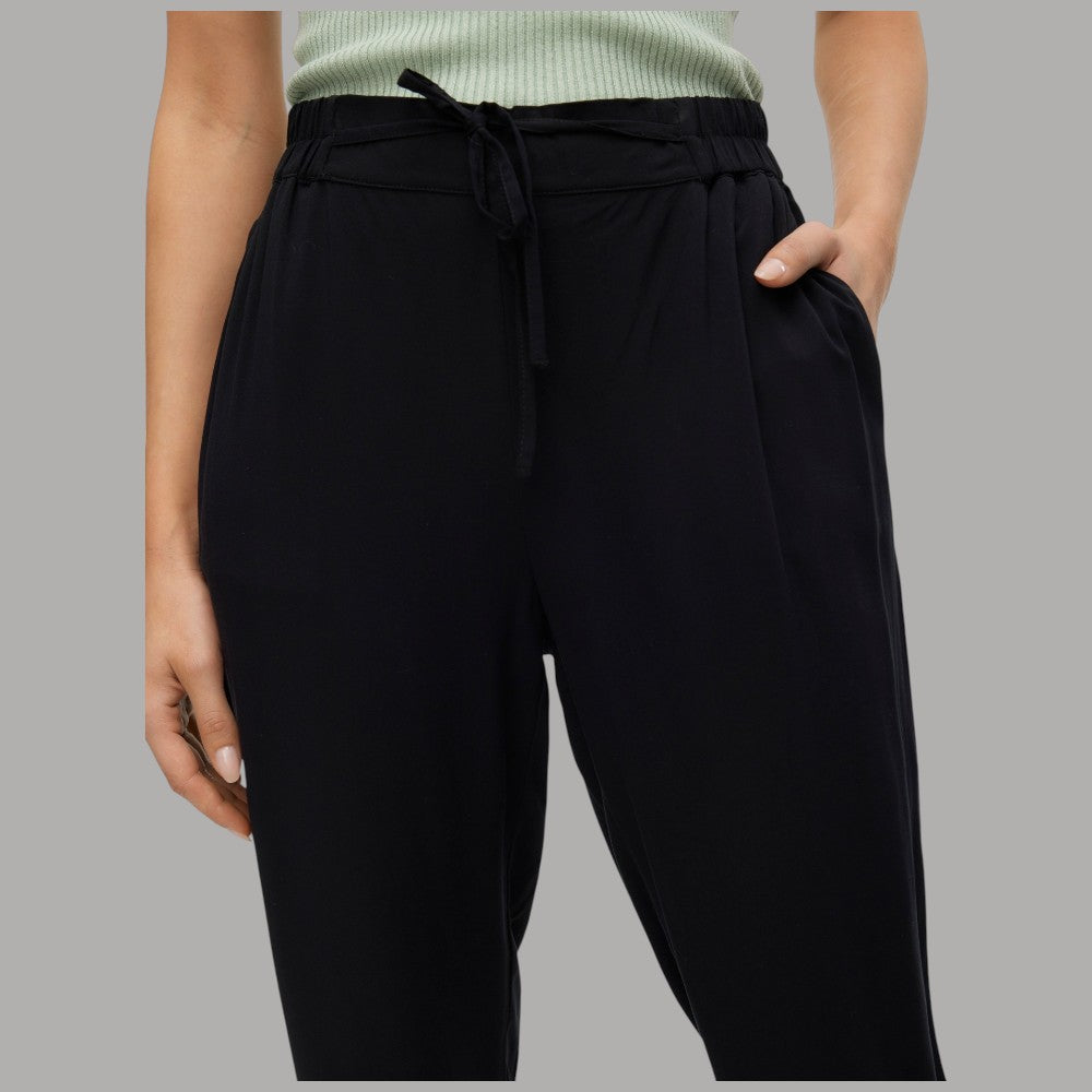Pantaloni in viscosa neri con vita elastica e coulisse