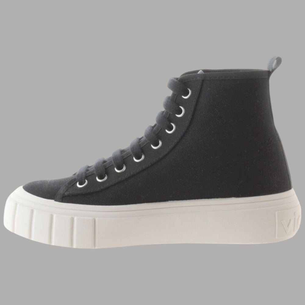 Stivaletto donna Victoria Abril in tela di cotone bio nero, suola alta 3 cm