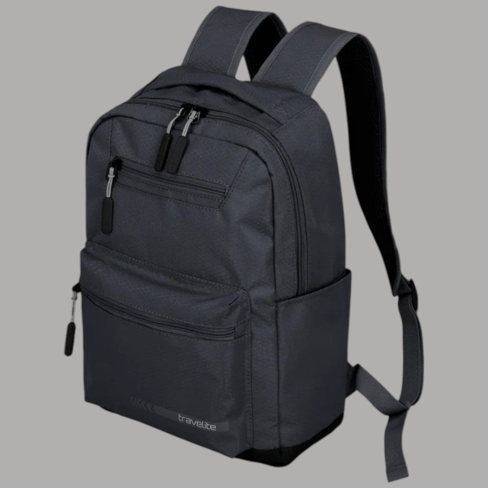 Zaino Travelite Kick Off M nero laterale con tasca frontale e tracolla regolabile