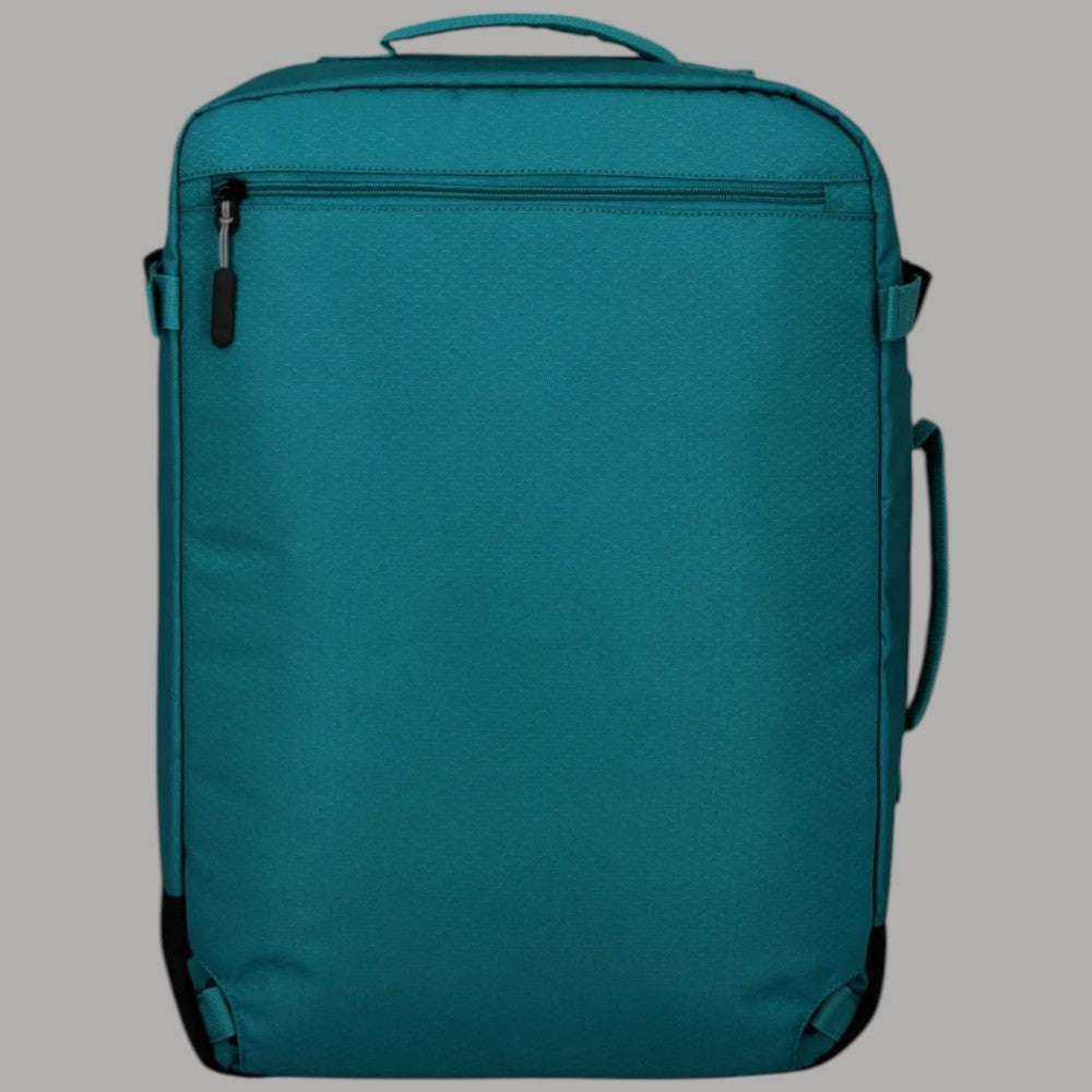 Zaino Travelite petrolio vista posteriore liscia con zip superiore e maniglia