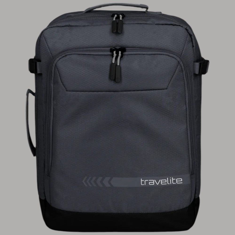 Zaino Travelite antracite con tasca frontale e doppie zip, maniglia superiore