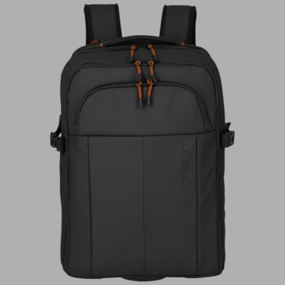 Zaino trolley Travelite BRIIZE nero con spallacci imbottiti e tasca frontale.