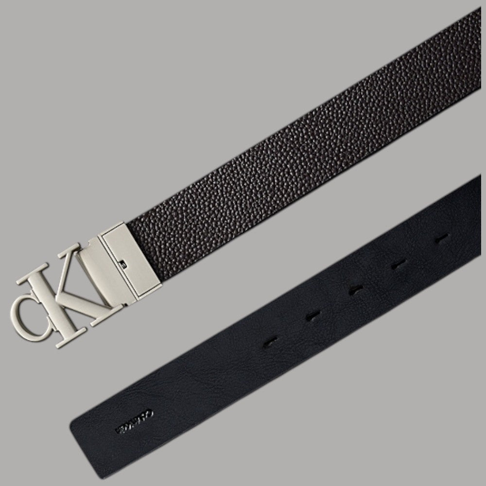 Calvin Klein Cintura in pelle double-face nera con logo monogramma e fibbia con dettaglio CK