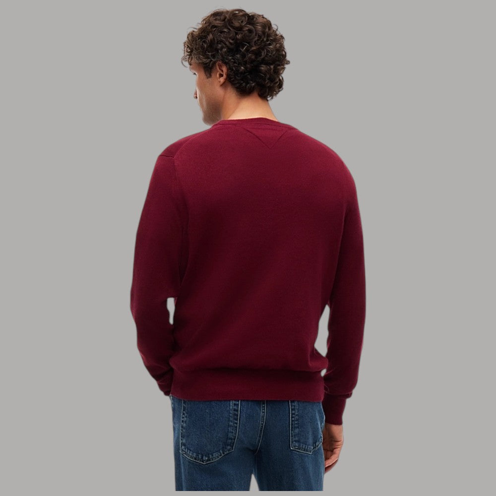 Pullover blu in pima cashmere Tommy Hilfiger con bandierina ricamata