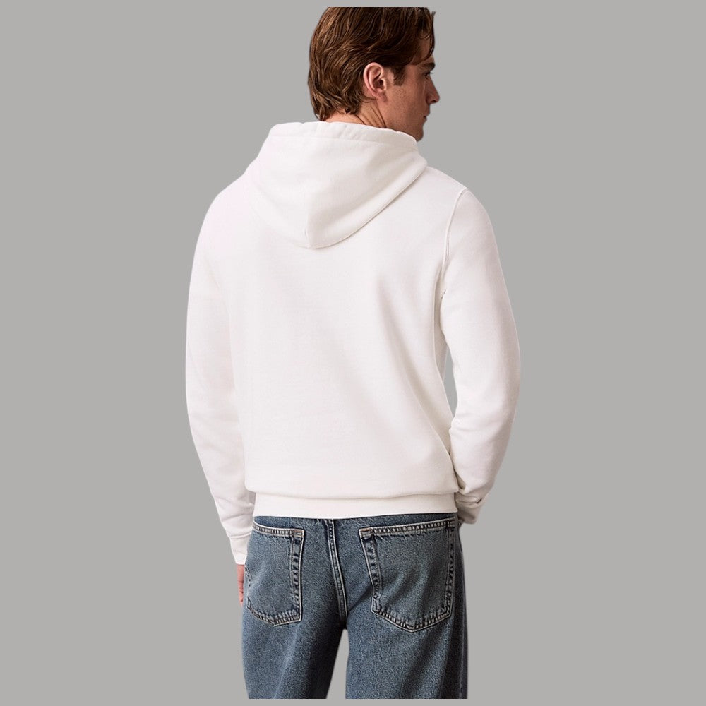 Calvin Klein Felpa con cappuccio bianca in felpa liscia, dettaglio logo sul retro