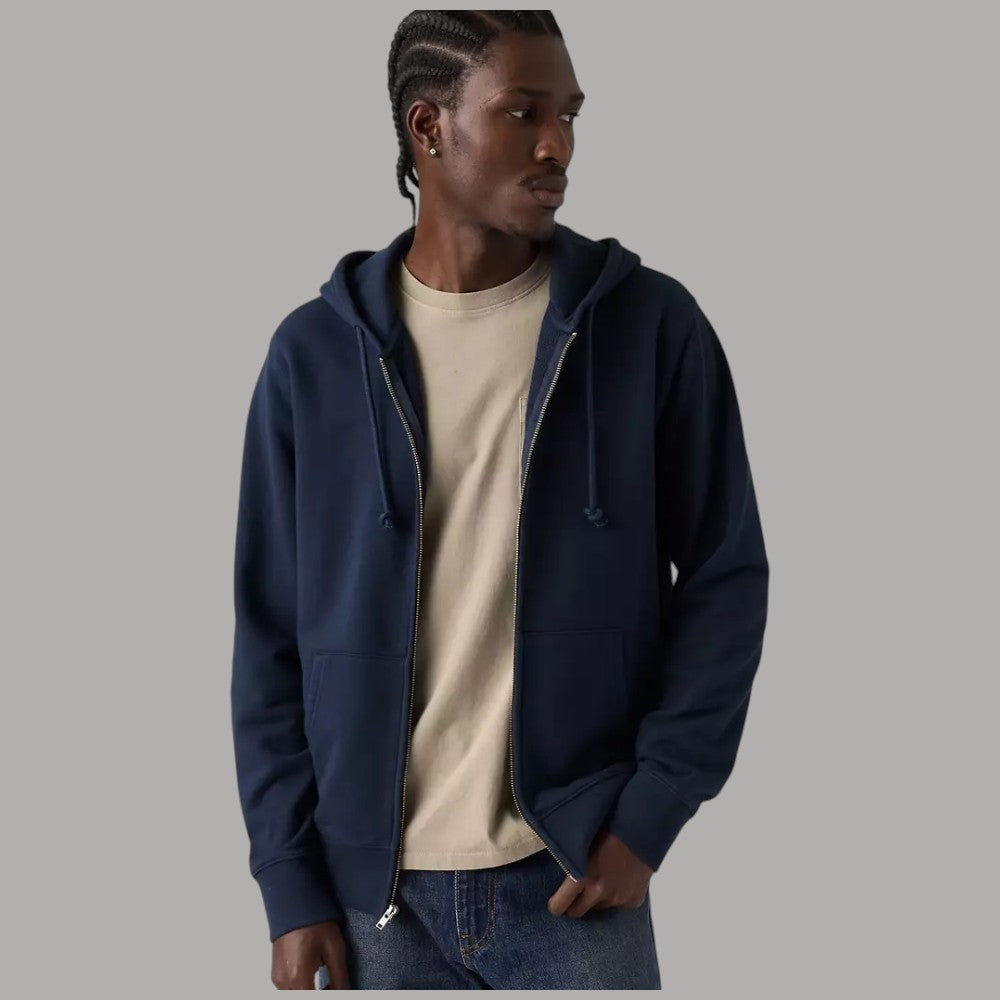 Felpa con cappuccio Levi's blu scuro, zip frontale e tasche a marsupio