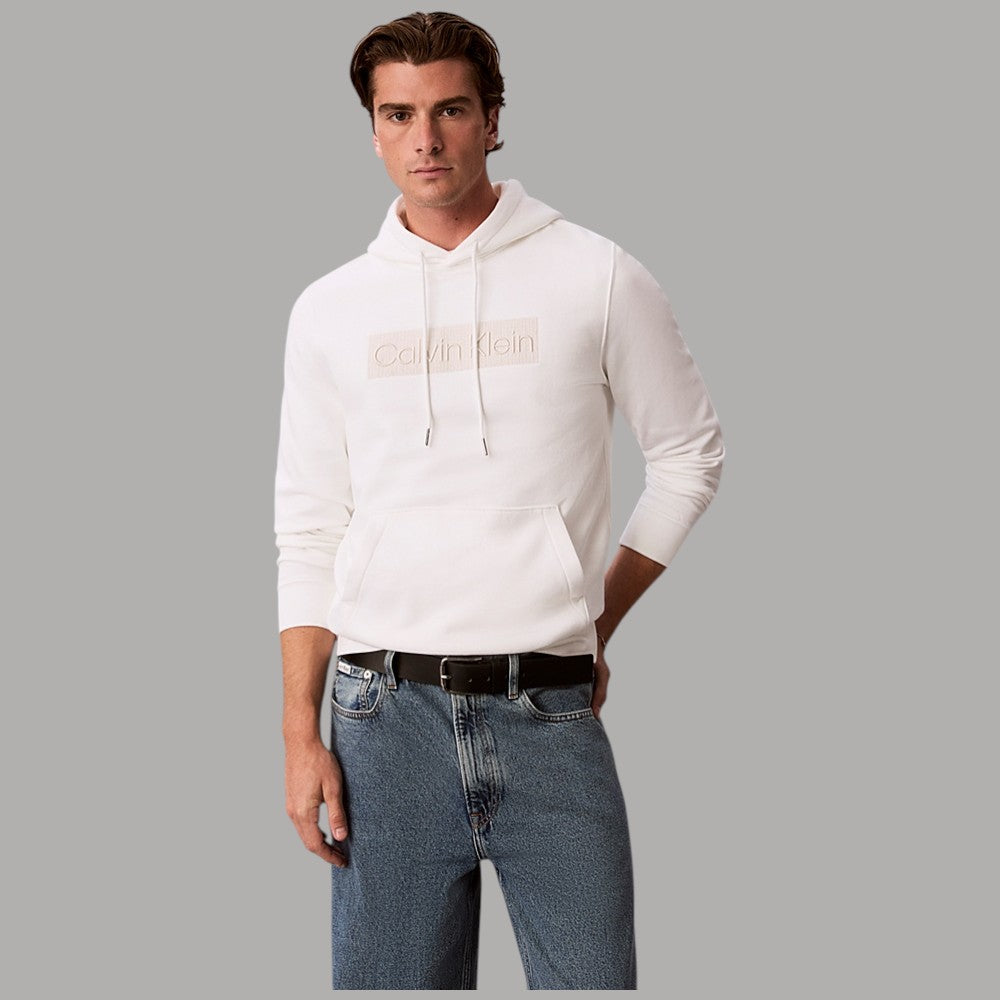 Felpa con cappuccio Calvin Klein LV04LH227 bianca tessuto semplice con logo frontale