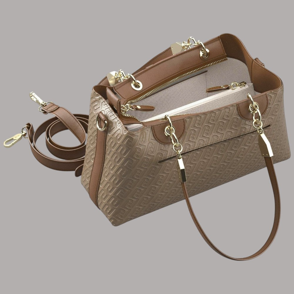 Borsa Liu Jo color ematite con dettagli in oro e texture logo presbile