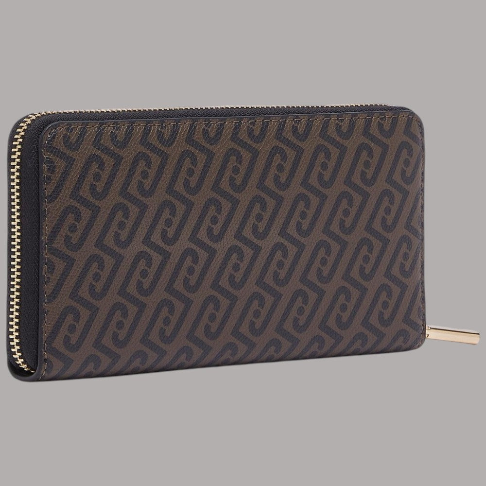 Portafoglio Liu Jo zip around XL, vista laterale con monogramma e zip dorata