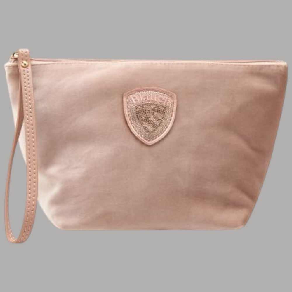 Beauty case pochette da donna Blauer F6DEBBY01/CLU rosa con logo ricamato, chiusura zip e tirante a mano