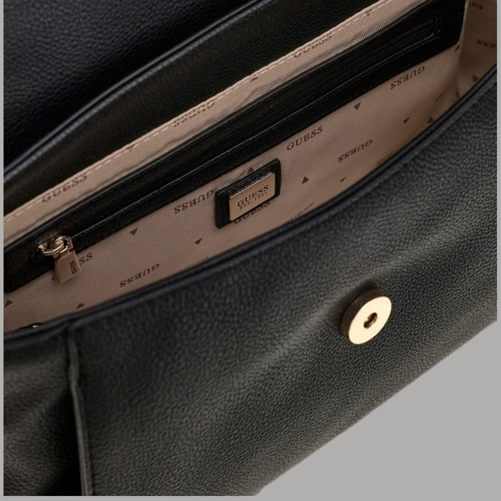Borsa a mano Guess Devon nera con patta e tracolla