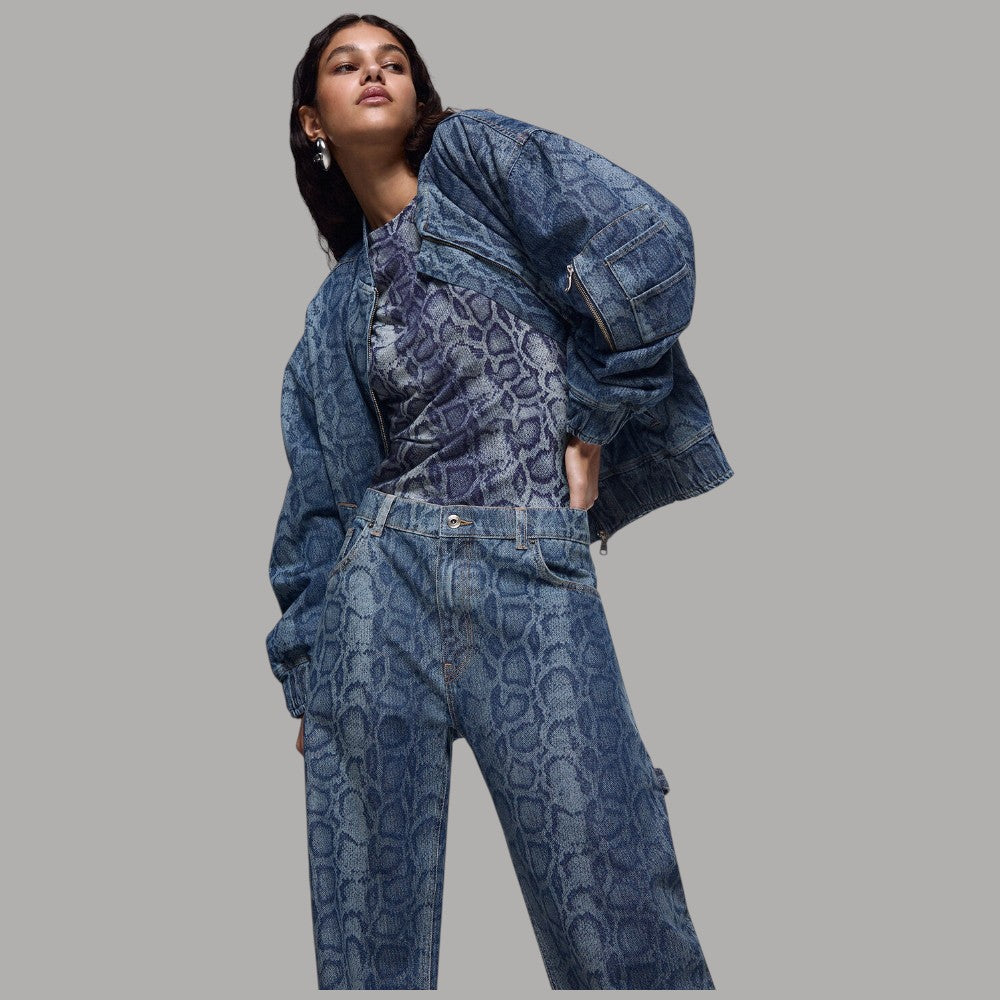 Jeans Liu Jo relaxed blu, vita alta e stampa pitonata