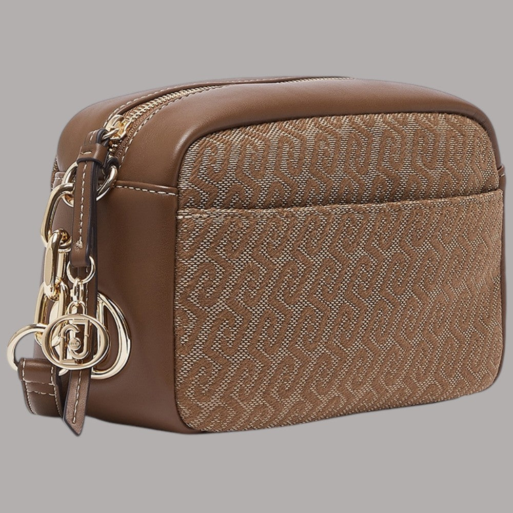 Borsa a tracolla Liu Jo Faiza in tessuto jacquard con dettagli in pelle marrone