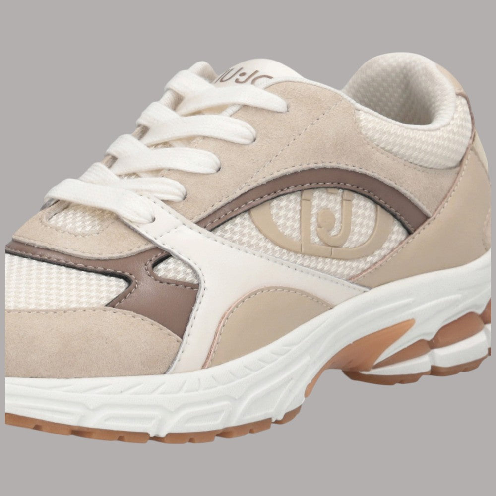 Scarpe da ginnastica Liu Jo beige con maxi monogram a lato, lacci e inserti suede