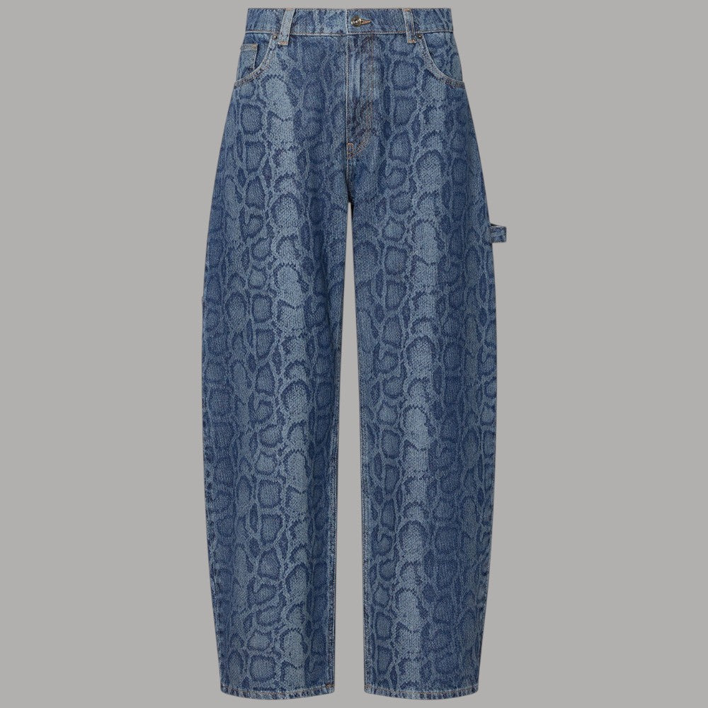 Jeans Liu Jo relaxed blu con stampa pitonata e gamba ampia, vista frontale