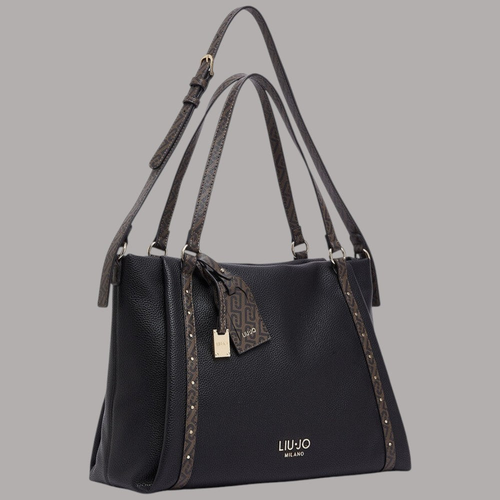 Liu Jo tote bag effetto grana nero con dettagli logati e tracolla regolabile