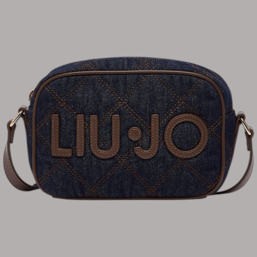 Borsa a tracolla Liu Jo in denim blu con dettagli marroni e logo