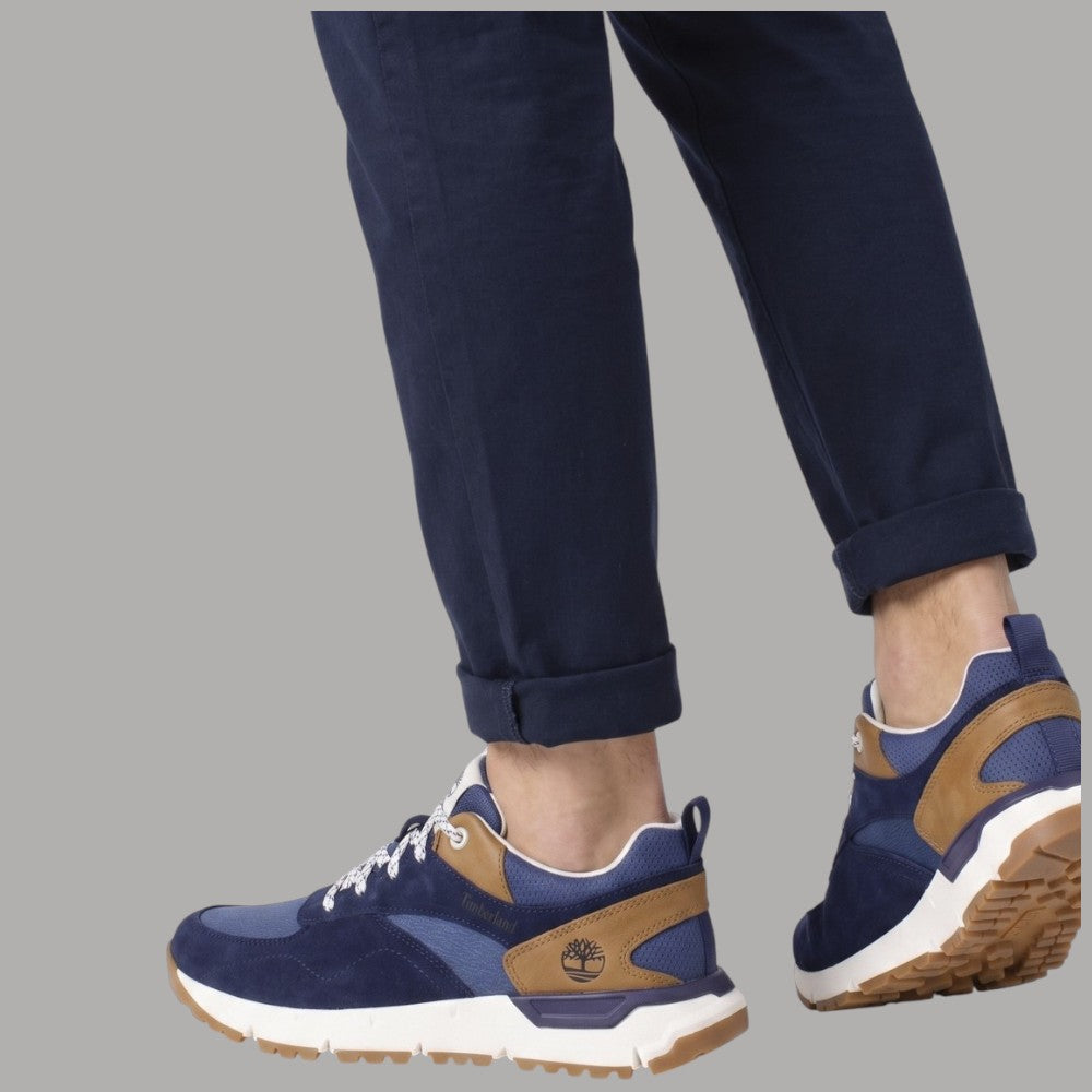 Sneakers uomo Timberland Voyager Park Low Lace blu scuro con tomaia in mesh e dettagli in pelle naturale