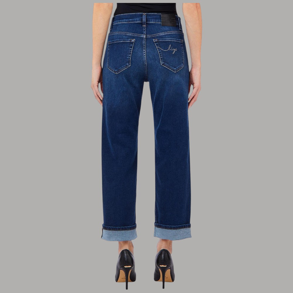 Jeans Liu Jo blu visti da dietro, con tasche posteriori e maxi risvolto