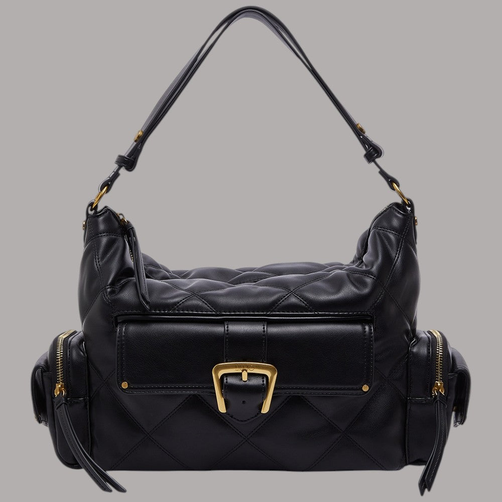 Liu Jo borsa hobo media in matelassè nera con dettagli dorati e zip