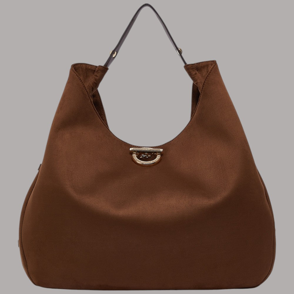 Liu Jo borsa grande hobo con borchie in marrone ecopelle e dettaglio metallico frontale
