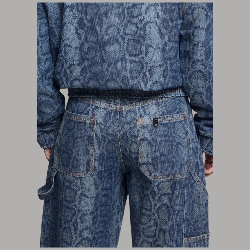 Jeans Liu Jo blu con stampa pitonata, tasche posteriori applicate e tasca cargo