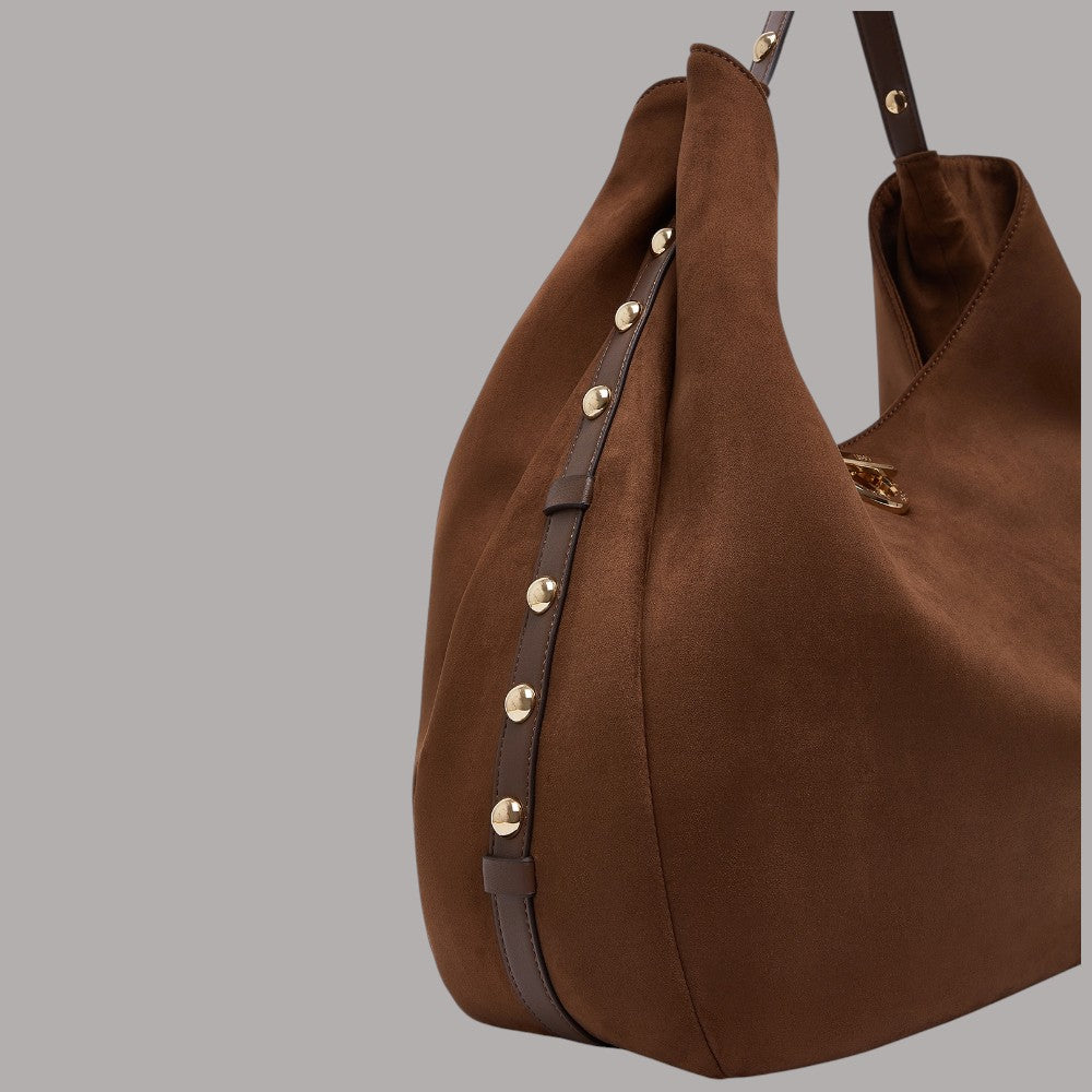 Borsa grande Liu Jo hobo con borchie color marrone e dettagli in oro