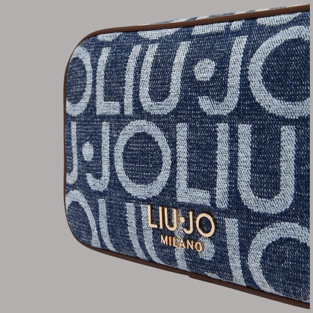 Borsa Liu Jo tracolla piccola in denim con logo ripetuto blu e dettagli metallici