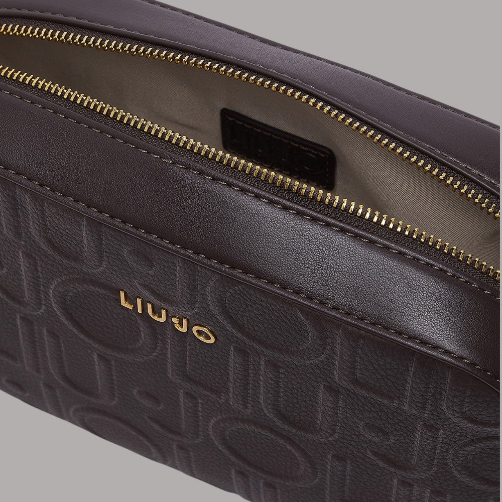 Borsa a tracolla Liu Jo con logo embossed marrone con texture e dettaglio zip
