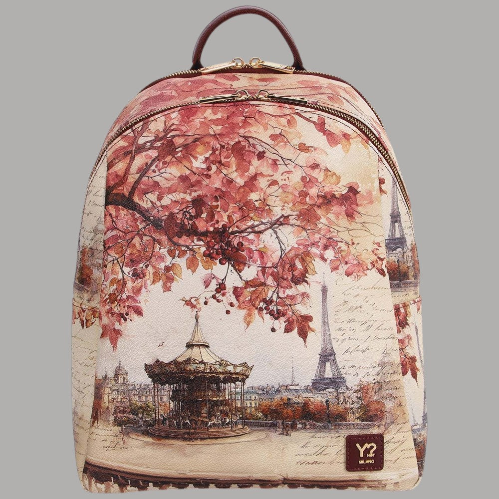 Zaino Ynot con stampa di Parigi, alberi fioriti rosa e torre Eiffel