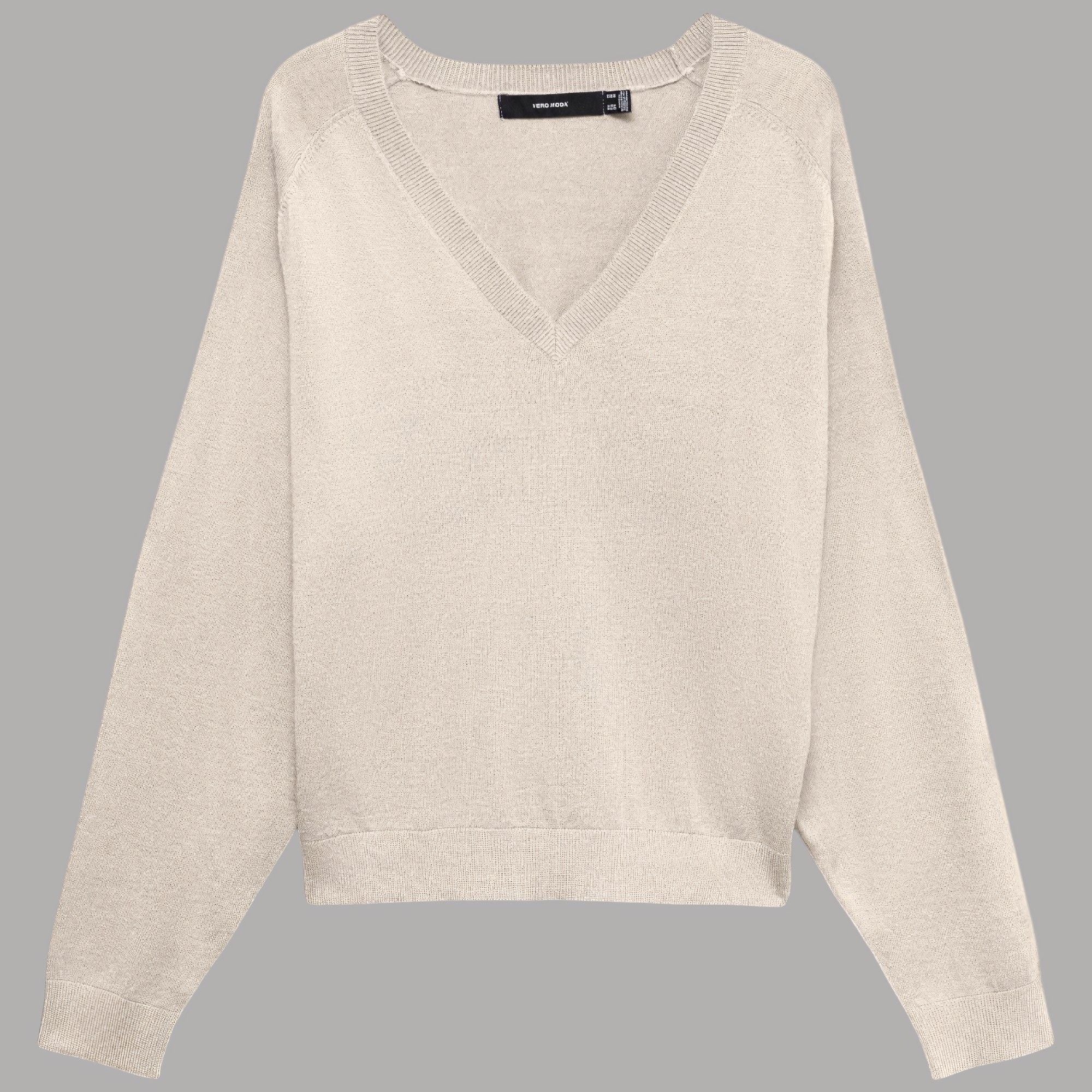 Pullover donna Vero Moda in misto viscosa scollo a V beige con texture a maglia
