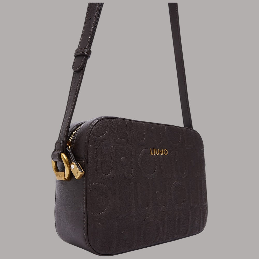 Borsa a tracolla Liu Jo nera con logo embossato e dettagli in oro