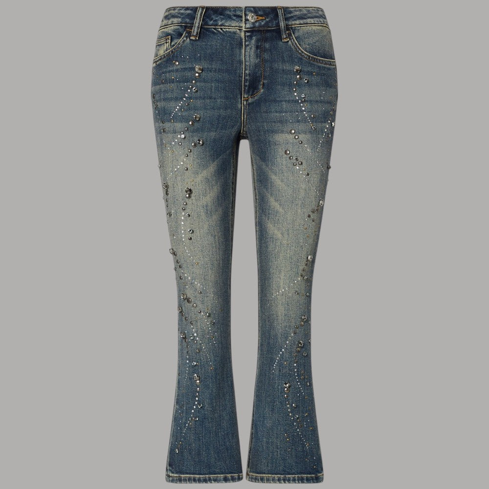 Jeans Liu Jo blu bootcut a vita alta con strass, vista frontale