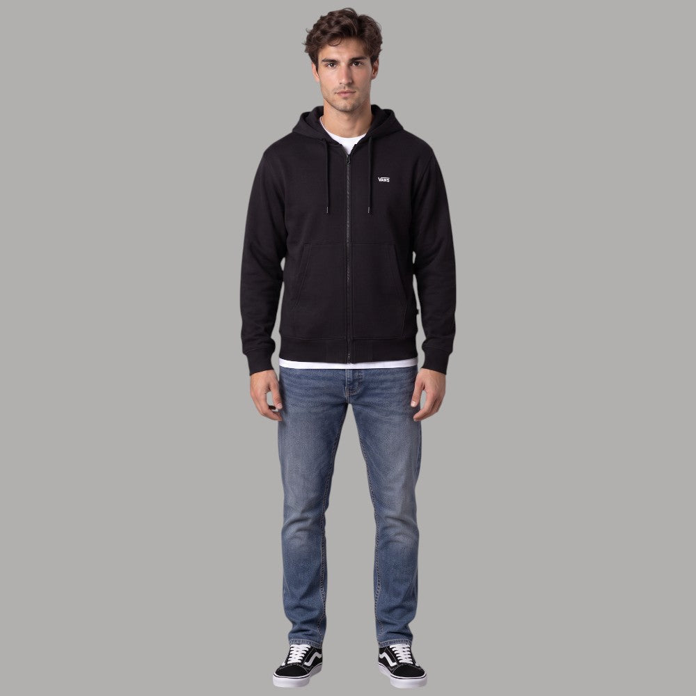 Felpa nera da uomo Vans con cappuccio, zip e logo sul petto